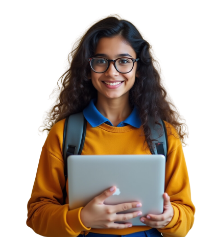 A girl using a tablet represents the opportunity to learn new skills through online courses